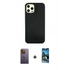 MARSİLYAN™- iPhone 12 Pro Max Kılıf Nova Çizgi - Siyah 34D Izgaralı Cam + Neon Fosforlu Kamera Lens - SI