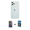MARSİLYAN™- iPhone 12 Pro Max Kılıf Nova Çizgi - Siyah 34D Izgaralı Cam + Neon Fosforlu Kamera Lens - YL