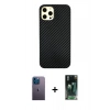 MARSİLYAN™- iPhone 12 Pro Max Kılıf Nova Çizgi - Siyah 360 Mat Full Body Arka Koruyucu + Neon Fosforlu Kamera Lens - MI