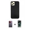 MARSİLYAN™- iPhone 12 Pro Max Kılıf Nova Çizgi - Siyah 360 Mat Full Body Arka Koruyucu + Neon Fosforlu Kamera Lens - TU