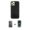 MARSİLYAN™- iPhone 12 Pro Max Kılıf Nova Çizgi - Siyah 360 Mat Full Body Arka Koruyucu + Neon Fosforlu Kamera Lens - YL
