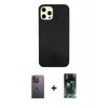 MARSİLYAN™- iPhone 12 Pro Max Kılıf Nova Çizgi - Siyah 360 Mat Full Body Arka Koruyucu + Neon Fosforlu Kamera Lens - SI