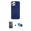 MARSİLYAN™- iPhone 12 Pro Max Kılıf Nova Çizgi - Siyah 3D Antistatik Cam Ekran Koruyucu + Neon Fosforlu Kamera Lens - SI