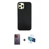 MARSİLYAN™- iPhone 12 Pro Max Kılıf Nova Çizgi - Siyah 3D Antistatik Cam Ekran Koruyucu + Neon Fosforlu Kamera Lens - TU