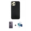 MARSİLYAN™- iPhone 12 Pro Max Kılıf Nova Çizgi - Siyah 3D Antistatik Cam Ekran Koruyucu + Neon Fosforlu Kamera Lens - BZ