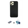 MARSİLYAN™- iPhone 12 Pro Max Kılıf Nova Çizgi - Siyah 3D Antistatik Cam Ekran Koruyucu + Renkli Kamera Lens Koruma Cam - SI