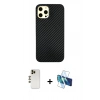 MARSİLYAN™- iPhone 12 Pro Max Kılıf Nova Çizgi - Siyah 3D Antistatik Cam Ekran Koruyucu + Shine Kamera Lens - GD