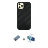 MARSİLYAN™- iPhone 12 Pro Max Kılıf Nova Çizgi - Siyah 3D Antistatik Cam Ekran Koruyucu + Siyah Shine Kamera Lens Koruma Cam
