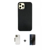 MARSİLYAN™- iPhone 12 Pro Max Kılıf Nova Çizgi - Siyah 3D Antistatik Hayalet Cam Ekran Koruyucu + Shine Kamera Lens - GD