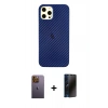 MARSİLYAN™- iPhone 12 Pro Max Kılıf Nova Çizgi - Siyah 3D Antistatik Hayalet Cam Ekran Koruyucu + Neon Fosforlu Kamera Lens - SI