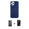 MARSİLYAN™- iPhone 12 Pro Max Kılıf Nova Çizgi - Siyah 3D Antistatik Hayalet Cam Ekran Koruyucu + Neon Fosforlu Kamera Lens - YL