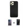 MARSİLYAN™- iPhone 12 Pro Max Kılıf Nova Çizgi - Siyah 3D Antistatik Hayalet Cam Ekran Koruyucu + Neon Fosforlu Kamera Lens - MI