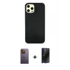 MARSİLYAN™- iPhone 12 Pro Max Kılıf Nova Çizgi - Siyah 3D Antistatik Hayalet Cam Ekran Koruyucu + Neon Fosforlu Kamera Lens - SI