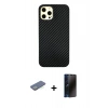 MARSİLYAN™- iPhone 12 Pro Max Kılıf Nova Çizgi - Siyah 3D Antistatik Hayalet Cam Ekran Koruyucu + Renkli Kamera Lens Koruma Cam - YL