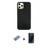 MARSİLYAN™- iPhone 12 Pro Max Kılıf Nova Çizgi - Siyah 3D Antistatik Hayalet Cam Ekran Koruyucu + Shine Kamera Lens Koruma Cam - PE