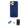 MARSİLYAN™- iPhone 12 Pro Max Kılıf Nova Çizgi - Siyah 3D Antistatik Hayalet Cam Ekran Koruyucu + Shine Kamera Lens Koruma Cam - GD