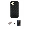 MARSİLYAN™- iPhone 12 Pro Max Kılıf Nova Çizgi - Siyah 3D Antistatik Hayalet Cam Ekran Koruyucu + Shine Kamera Lens Koruma Cam - SABE