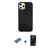 MARSİLYAN™- iPhone 12 Pro Max Kılıf Nova Çizgi - Siyah 3D Antistatik Hayalet Cam Ekran Koruyucu + Shine Kamera Lens Koruma Cam - GD