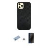 MARSİLYAN™- iPhone 12 Pro Max Kılıf Nova Çizgi - Siyah 3D Antistatik Hayalet Cam Ekran Koruyucu + Shine Kamera Lens Koruma Cam - MI