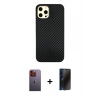 MARSİLYAN™- iPhone 12 Pro Max Kılıf Nova Çizgi - Siyah 3D Antistatik Hayalet Cam Ekran Koruyucu + Neon Fosforlu Kamera Lens - TU