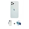 MARSİLYAN™- iPhone 12 Pro Max Kılıf Nova Çizgi - Siyah 3D Antistatik Seramik Nano Ekran Koruyucu + Lacivert Shine Kamera Lens