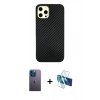 MARSİLYAN™- iPhone 12 Pro Max Kılıf Nova Çizgi - Siyah 3D Antistatik Seramik Nano Ekran Koruyucu + Neon Fosforlu Kamera Lens - MI