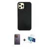 MARSİLYAN™- iPhone 12 Pro Max Kılıf Nova Çizgi - Siyah 3D Antistatik Seramik Nano Ekran Koruyucu + Neon Fosforlu Kamera Lens - SI