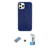 MARSİLYAN™- iPhone 12 Pro Max Kılıf Nova Çizgi - Siyah 5D Eko Cam Ekran Koruyucu + Gümüş Shine Kamera Lens Koruma Cam