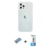 MARSİLYAN™- iPhone 12 Pro Max Kılıf Nova Çizgi - Siyah 5D Eko Cam Ekran Koruyucu + Gümüş Shine Kamera Lens Koruma Cam