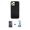 MARSİLYAN™- iPhone 12 Pro Max Kılıf Nova Çizgi - Siyah 5D Eko Cam Ekran Koruyucu + Neon Fosforlu Kamera Lens - MI