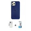 MARSİLYAN™- iPhone 12 Pro Max Kılıf Nova Çizgi - Siyah 5D Eko Cam Ekran Koruyucu + Shine Kamera Lens - LT
