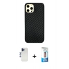 MARSİLYAN™- iPhone 12 Pro Max Kılıf Nova Çizgi - Siyah 5D Eko Cam Ekran Koruyucu + Shine Kamera Lens - LT