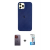 MARSİLYAN™- iPhone 12 Pro Max Kılıf Nova Çizgi - Siyah 5D Eko Cam Ekran Koruyucu + Turuncu Neon Fosforlu Kamera Lens