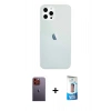 MARSİLYAN™- iPhone 12 Pro Max Kılıf Nova Çizgi - Siyah 5D Eko Cam Ekran Koruyucu + Turuncu Neon Fosforlu Kamera Lens