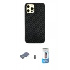 MARSİLYAN™- iPhone 12 Pro Max Kılıf Nova Çizgi - Siyah 5D Eko Cam Ekran Koruyucu + Yeşil Renkli Kamera Lens Koruma Cam
