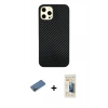 MARSİLYAN™- iPhone 12 Pro Max Kılıf Nova Çizgi - Siyah 6D Mat Seramik Hayalet Nano Ekran Koruyucu + Shine Kamera Lens Koruma Cam - GD