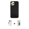 MARSİLYAN™- iPhone 12 Pro Max Kılıf Nova Çizgi - Siyah 6D Mat Seramik Hayalet Nano Ekran Koruyucu + Shine Kamera Lens - LT
