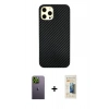 MARSİLYAN™- iPhone 12 Pro Max Kılıf Nova Çizgi - Siyah 6D Mat Seramik Hayalet Nano Ekran Koruyucu + Neon Fosforlu Kamera Lens - YL
