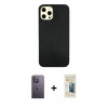 MARSİLYAN™- iPhone 12 Pro Max Kılıf Nova Çizgi - Siyah 6D Mat Seramik Hayalet Nano Ekran Koruyucu + Neon Fosforlu Kamera Lens - BZ