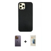 MARSİLYAN™- iPhone 12 Pro Max Kılıf Nova Çizgi - Siyah 6D Mat Seramik Hayalet Nano Ekran Koruyucu + Sarı Neon Fosforlu Kamera Lens