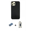 MARSİLYAN™- iPhone 12 Pro Max Kılıf Nova Çizgi - Siyah Bilvis Hayalet Cam Ekran Koruyucu + Shine Kamera Lens Koruma Cam - GD