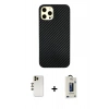 MARSİLYAN™- iPhone 12 Pro Max Kılıf Nova Çizgi - Siyah Bilvis Hayalet Cam Ekran Koruyucu + Shine Kamera Lens - GD