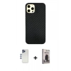 MARSİLYAN™- iPhone 12 Pro Max Kılıf Nova Çizgi - Siyah Bilvis Hayalet Cam Ekran Koruyucu + Lacivert Shine Kamera Lens