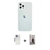 MARSİLYAN™- iPhone 12 Pro Max Kılıf Nova Çizgi - Siyah Bilvis Hayalet Cam Ekran Koruyucu + Lacivert Shine Kamera Lens