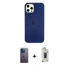 MARSİLYAN™- iPhone 12 Pro Max Kılıf Nova Çizgi - Siyah Bilvis Hayalet Cam Ekran Koruyucu + Neon Fosforlu Kamera Lens - MI