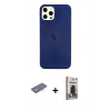 MARSİLYAN™- iPhone 12 Pro Max Kılıf Nova Çizgi - Siyah Bilvis Hayalet Cam Ekran Koruyucu + Mavi Renkli Kamera Lens Koruma Cam