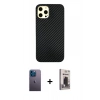 MARSİLYAN™- iPhone 12 Pro Max Kılıf Nova Çizgi - Siyah Bilvis Hayalet Cam Ekran Koruyucu + Neon Fosforlu Kamera Lens - MI
