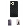 MARSİLYAN™- iPhone 12 Pro Max Kılıf Nova Çizgi - Siyah Bilvis Hayalet Cam Ekran Koruyucu + Neon Fosforlu Kamera Lens - BZ