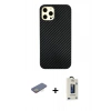 MARSİLYAN™- iPhone 12 Pro Max Kılıf Nova Çizgi - Siyah Bilvis Hayalet Cam Ekran Koruyucu + Renkli Kamera Lens Koruma Cam - SI