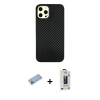 MARSİLYAN™- iPhone 12 Pro Max Kılıf Nova Çizgi - Siyah Bilvis Hayalet Cam Ekran Koruyucu + Shine Kamera Lens Koruma Cam - MI